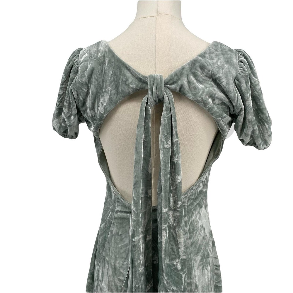 Y2k Coquette Babydoll Mini Dress M Mint Green Crushed Velvet Lace Open Back - Picture 4 of 16